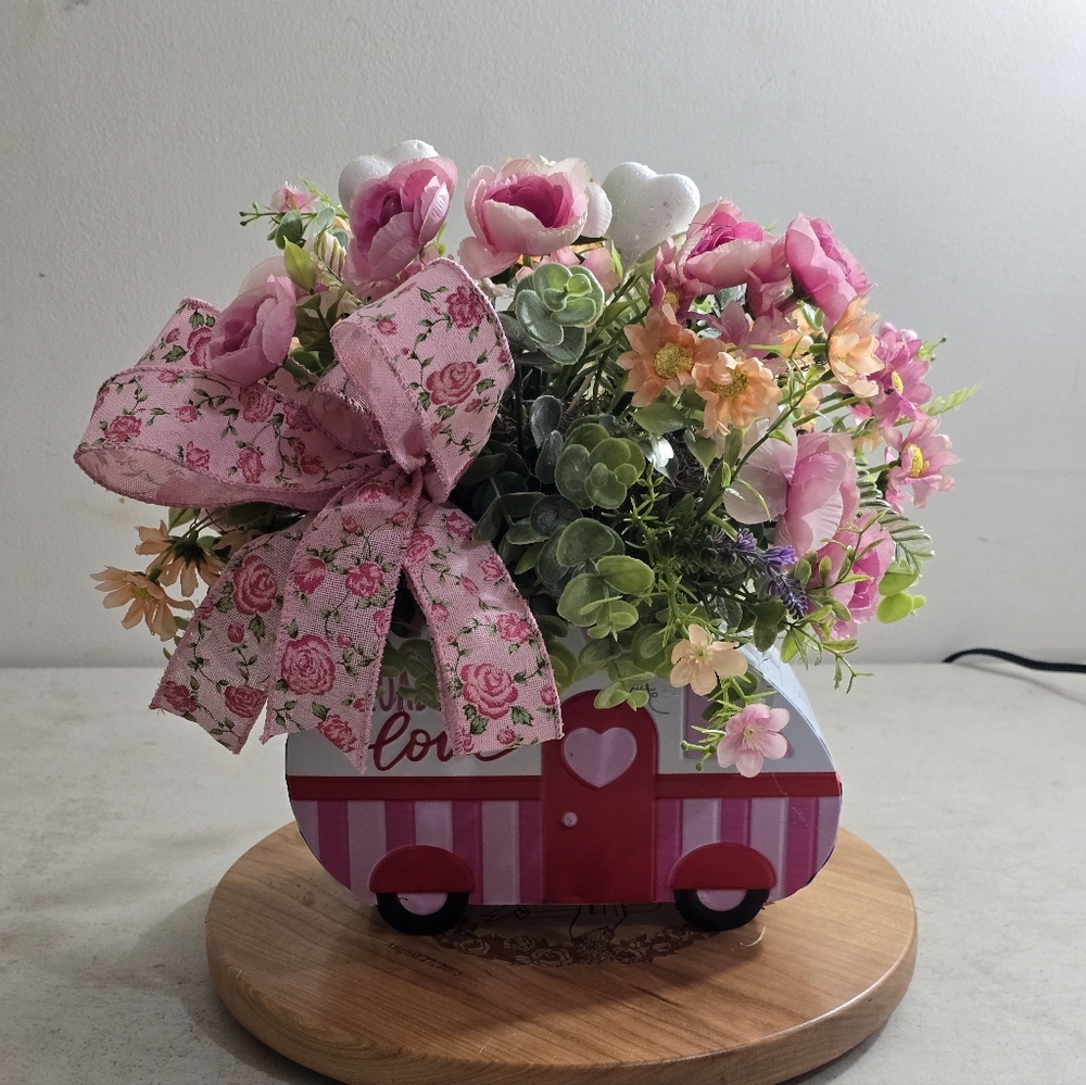 Floral Caravan Home Accent with Pink and Green Blooms